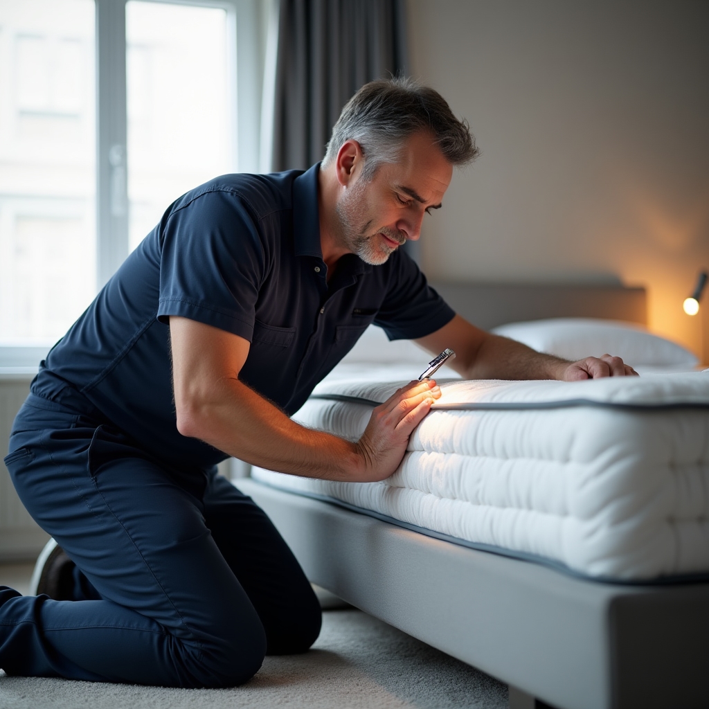 Tecnico VaultSemonMarch al lavoro con attrezzatura professionale in una camera da letto